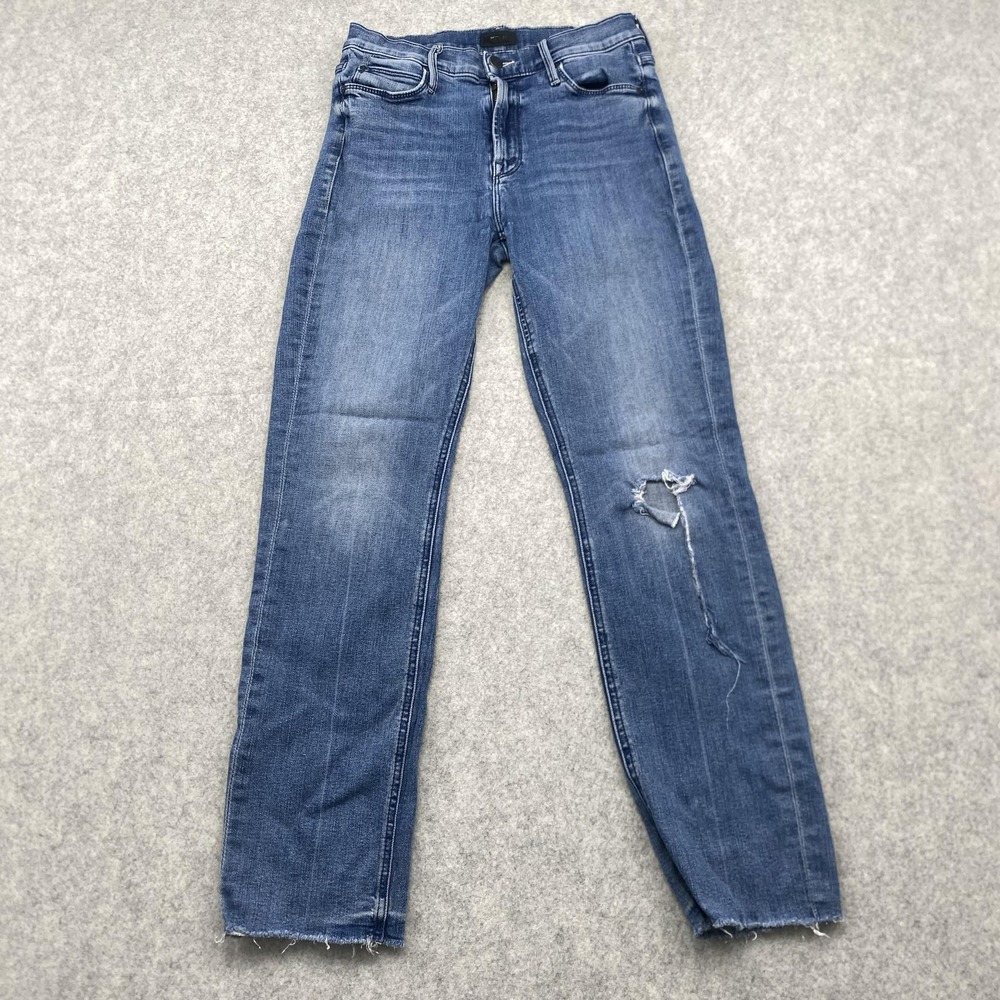 Mother Dazzler Ankle Fray Jeans Womens 28 (25x27) We The Animals Blue Distressed